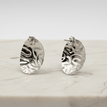 925 Silver Textured Oval Stud Earrings - Zirak Silver