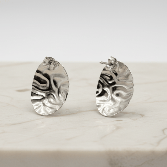 925 Silver Textured Oval Stud Earrings - Zirak Silver