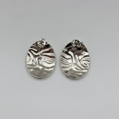 925 Silver Textured Oval Stud Earrings - Zirak Silver