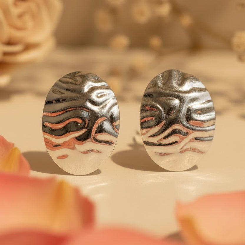 925 Silver Textured Oval Stud Earrings - Zirak Silver