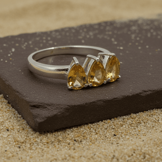 925 Silver Three - Stone Citrine Ring - Zirak Silver