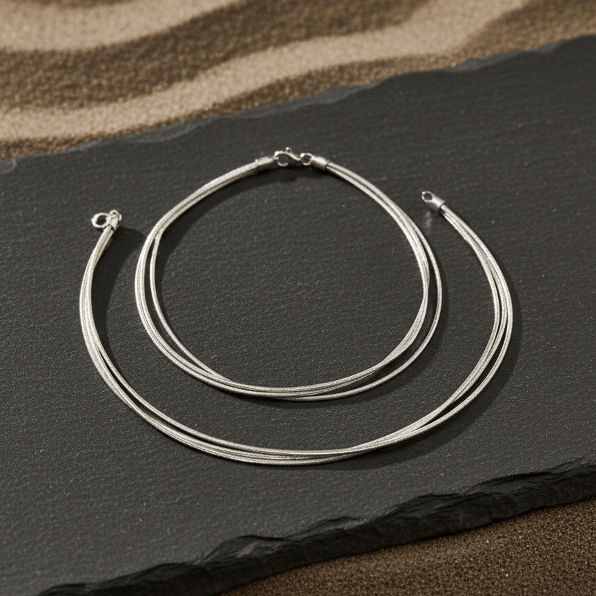 925 Silver Triple Layer Sleek Anklet – Minimal Sterling Silver Chain Anklet - Zirak Silver