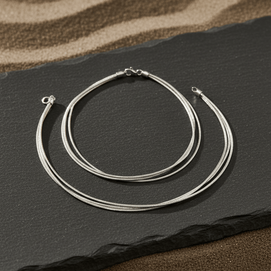 925 Silver Triple Layer Sleek Anklet – Minimal Sterling Silver Chain Anklet - Zirak Silver