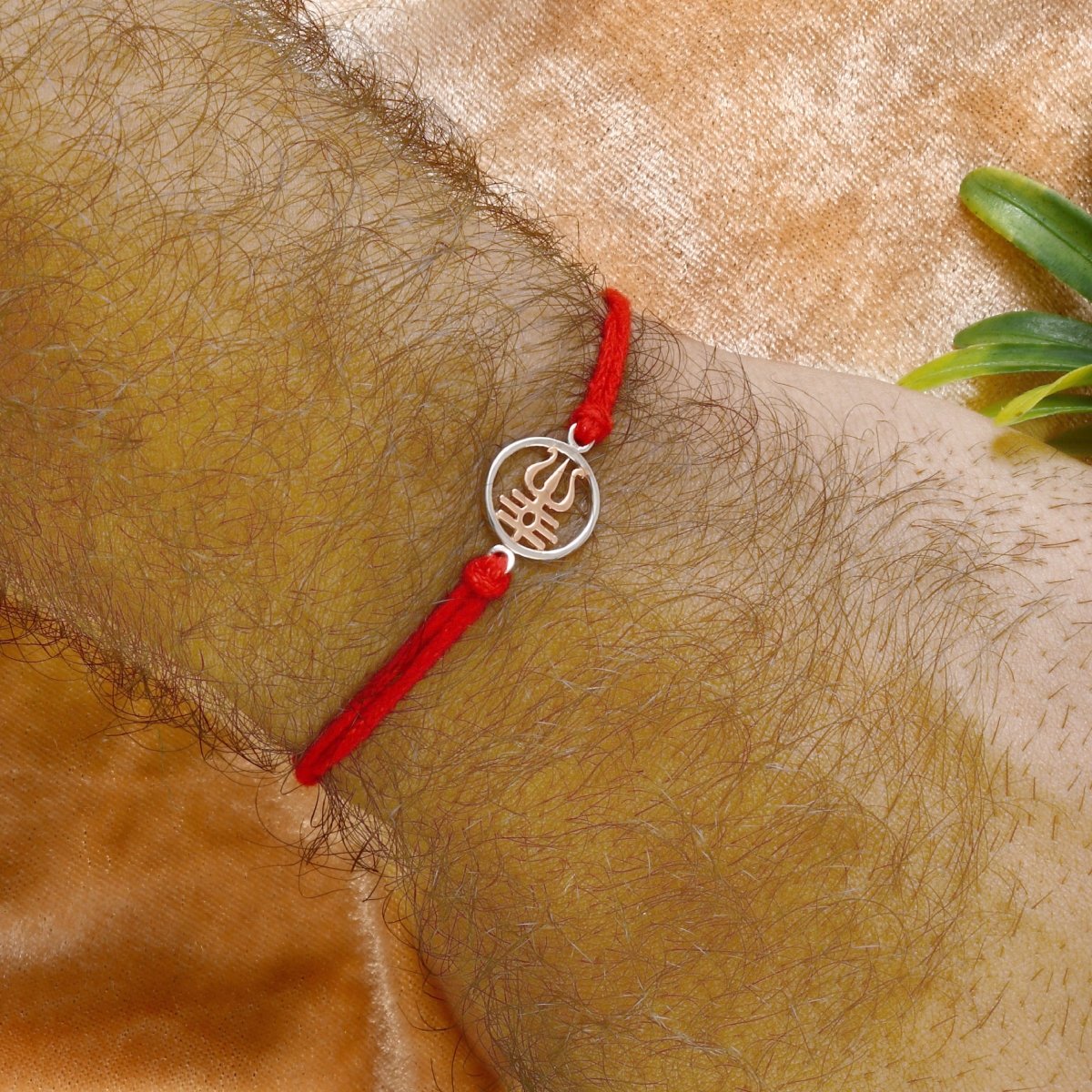925 Silver Trishul Damru Rakhi with Red Thread - Zirak Silver