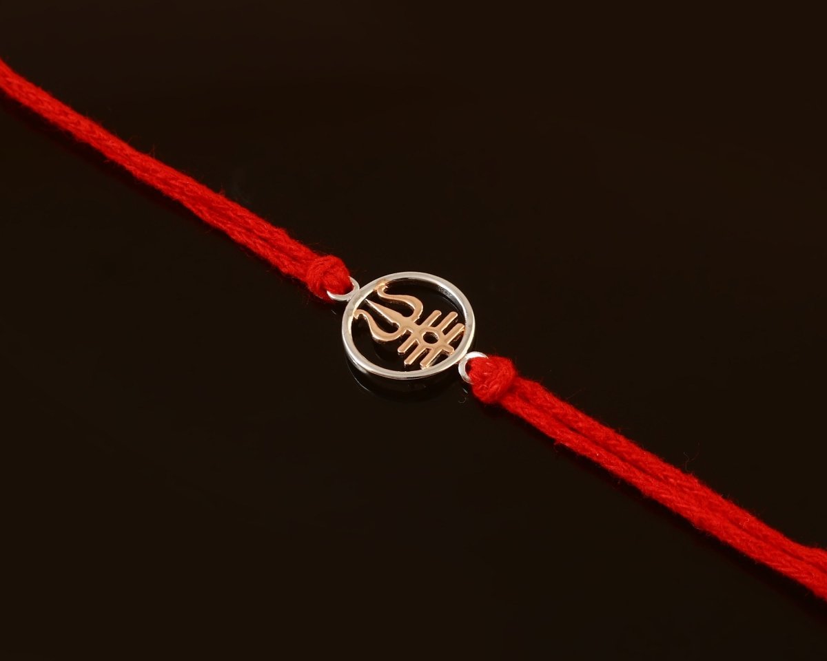 925 Silver Trishul Damru Rakhi with Red Thread - Zirak Silver