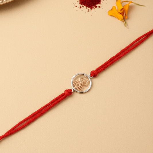 925 Silver Trishul Damru Rakhi with Red Thread - Zirak Silver