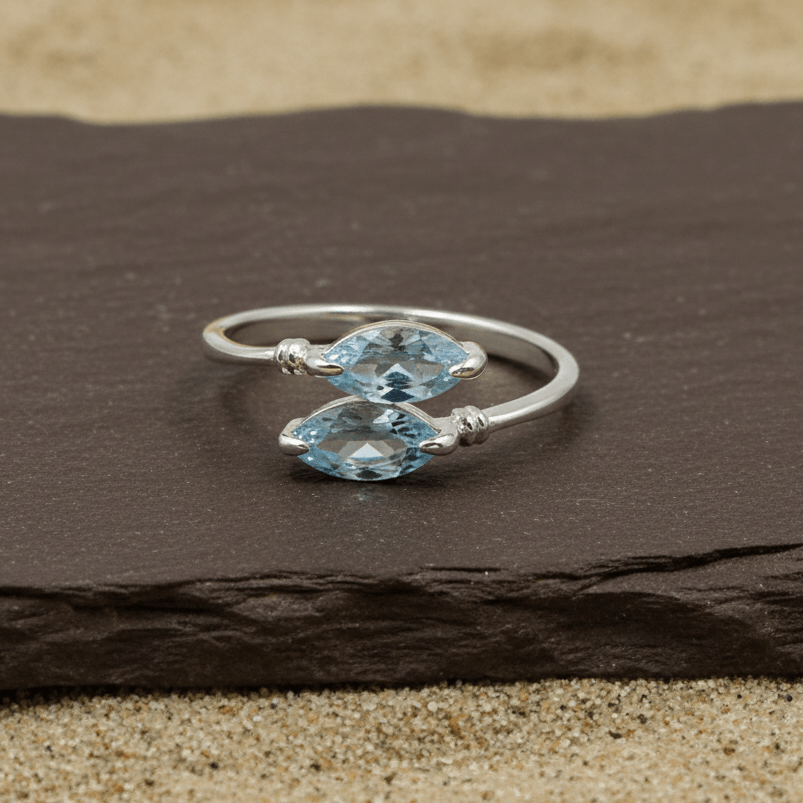 925 Silver Twin Marquise Blue Stone Ring - Zirak Silver