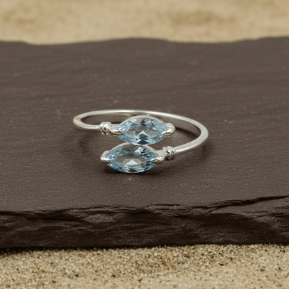 925 Silver Twin Marquise Blue Stone Ring - Zirak Silver