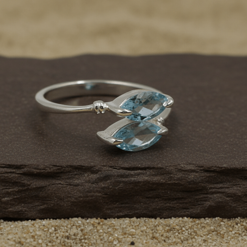 925 Silver Twin Marquise Blue Stone Ring - Zirak Silver