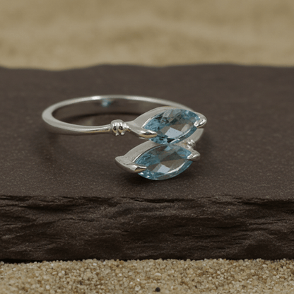 925 Silver Twin Marquise Blue Stone Ring - Zirak Silver