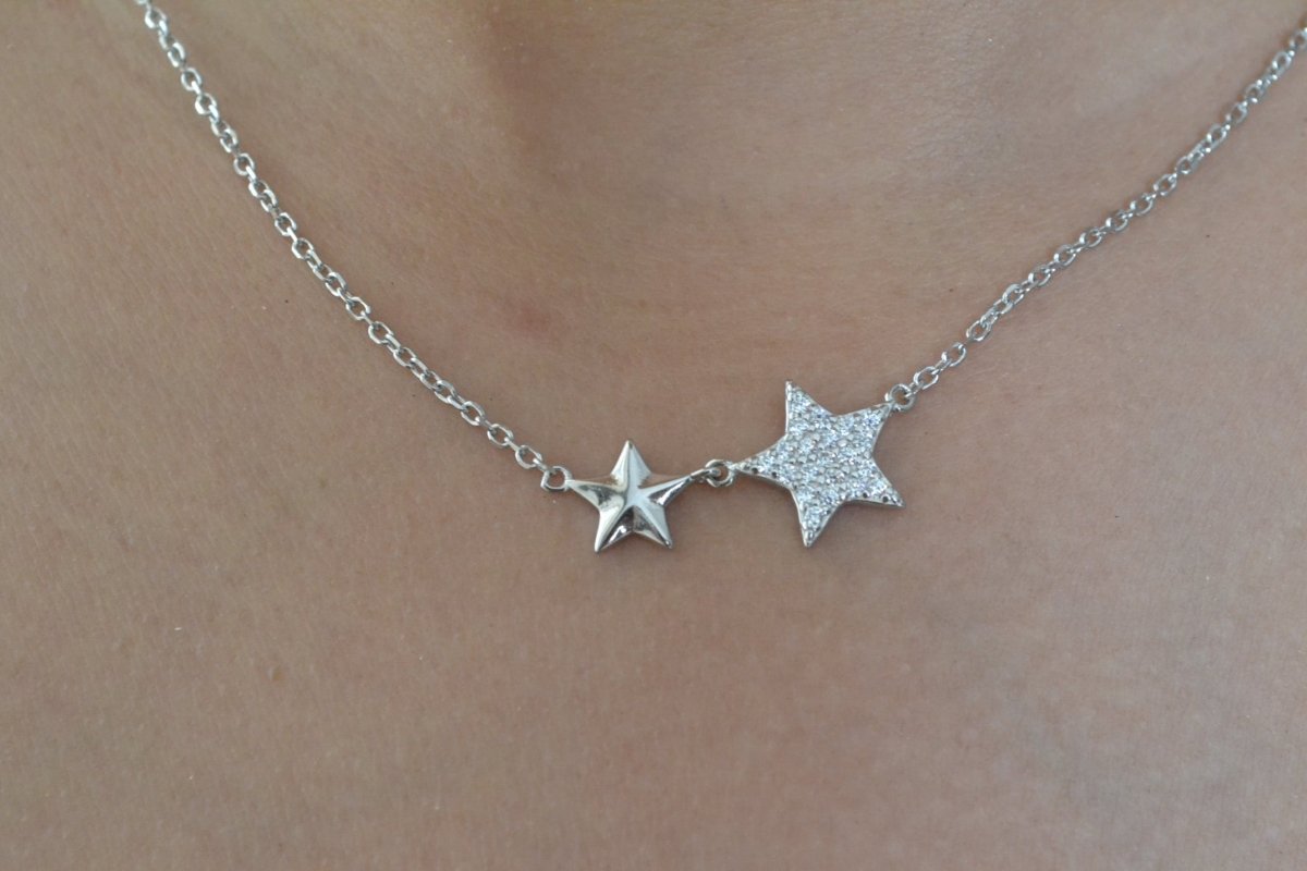 925 Silver Twin Star Pendant Necklace - Zirak Silver