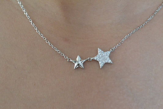 925 Silver Twin Star Pendant Necklace - Zirak Silver