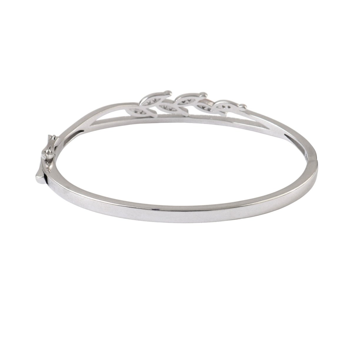 925 Silver Two - Tone Leaf Vine Bangle Bracelet with CZ Detailing - Zirak Silver