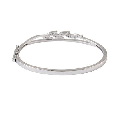 925 Silver Two - Tone Leaf Vine Bangle Bracelet with CZ Detailing - Zirak Silver