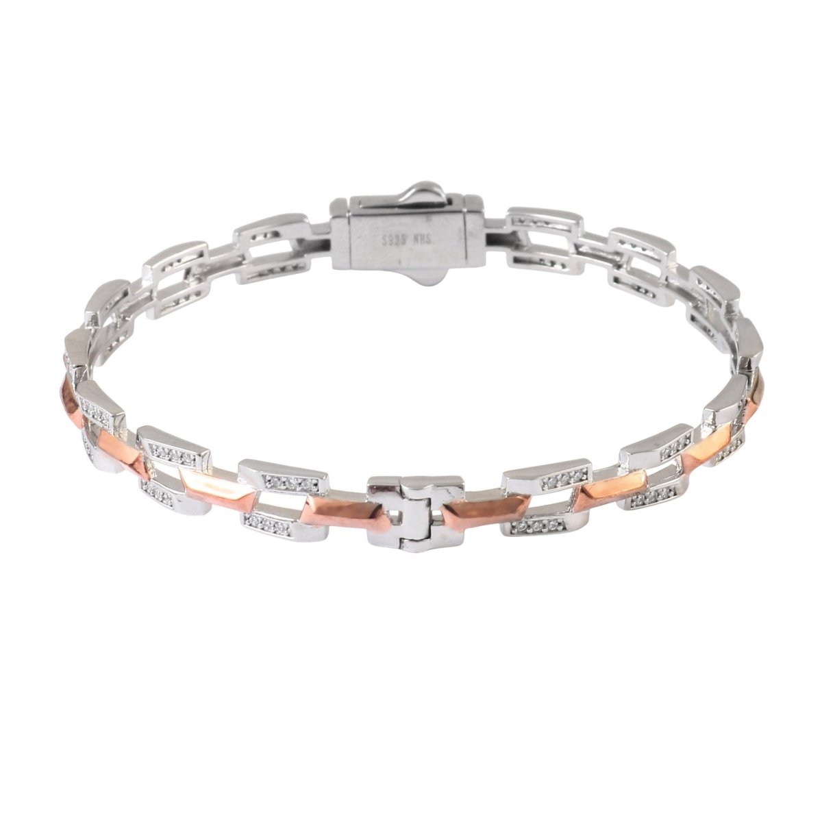 925 Silver Two - Tone Link Bracelet with CZ Detailing & Designer Clasp - Zirak Silver