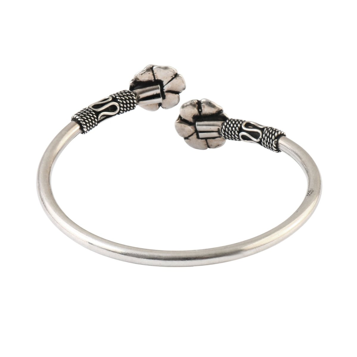 925 Silver Vintage Rose Floral Open Cuff Bangle - Zirak Silver