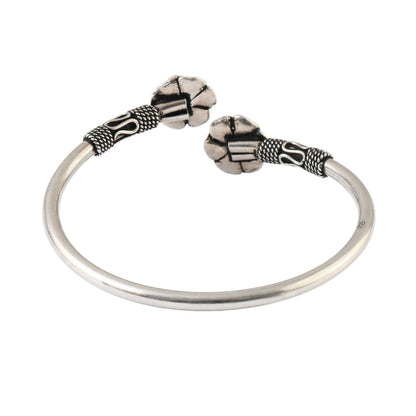 925 Silver Vintage Rose Floral Open Cuff Bangle - Zirak Silver