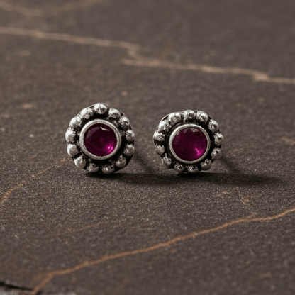 925 Silver Vintage Ruby Stud Earrings - Zirak Silver