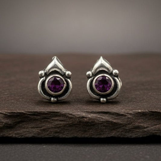 925 Silver Vintage Ruby Stud Earrings - Zirak Silver
