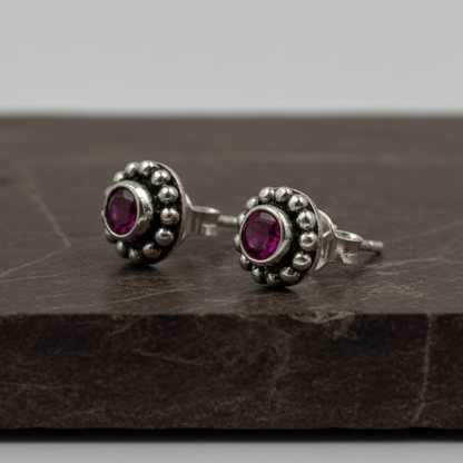 925 Silver Vintage Ruby Stud Earrings - Zirak Silver