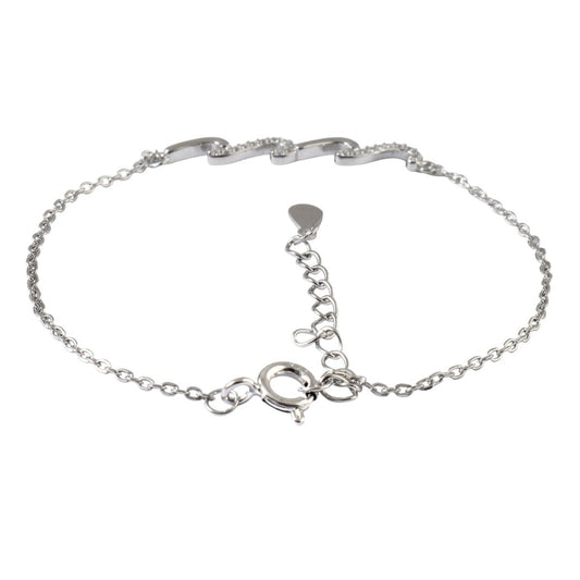 925 Silver Wave Curve Bracelet with CZ Accents - Zirak Silver