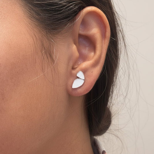 925 Silver White Enamel Leaf Stud Earrings - Zirak Silver