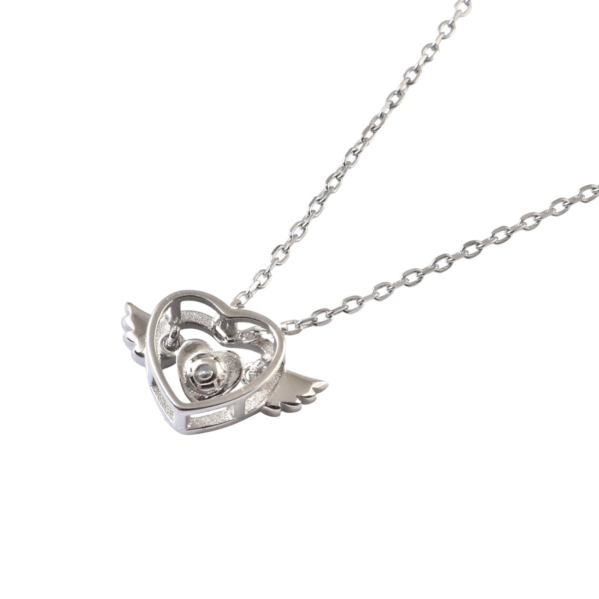 925 Silver Winged Heart Pendant Necklace with CZ Accent - Zirak Silver