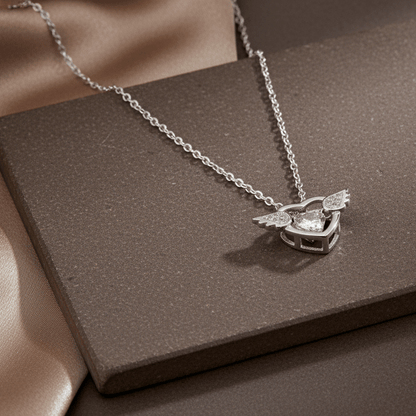 925 Silver Winged Heart Pendant Necklace with CZ Accent - Zirak Silver