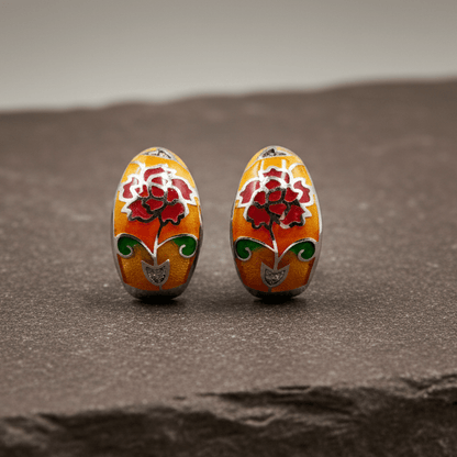 925 Silver Yellow Enamel Floral Hoop Earrings - Zirak Silver