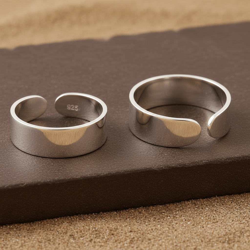 925 Sterling Silver Adjustable Plain Wide Band Toe Ring – Minimalist Unisex Jewelry - Zirak Silver