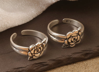 925 Sterling Silver Adjustable Rose Flower Toe Ring | Open Band Boho Floral Ring - Zirak Silver
