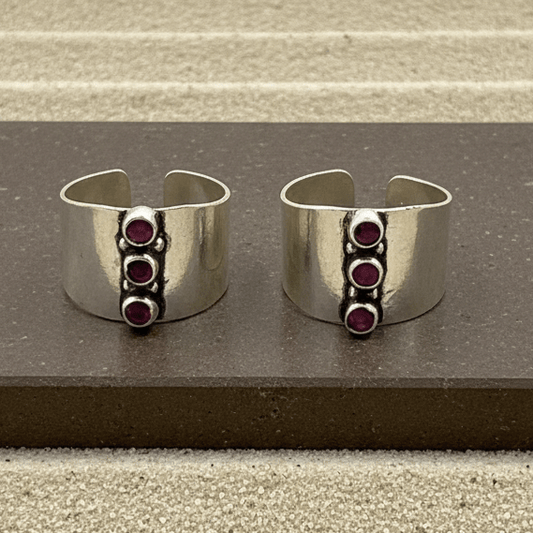 925 Sterling Silver Adjustable Ruby Toe Ring - Zirak Silver