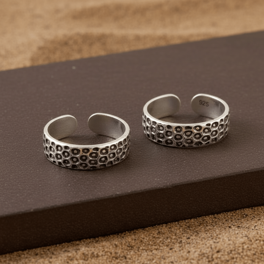 925 Sterling Silver Adjustable Toe Ring | Boho Oxidized Wide Band Jewelry | Handmade Ethnic Foot Ring - Zirak Silver