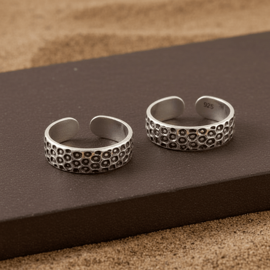 925 Sterling Silver Adjustable Toe Ring | Boho Oxidized Wide Band Jewelry | Handmade Ethnic Foot Ring - Zirak Silver