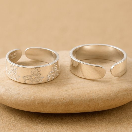925 Sterling Silver Adjustable Toe Ring | Floral Engraved Wide Band Foot Jewelry | Handmade Boho Ethnic Style - Zirak Silver