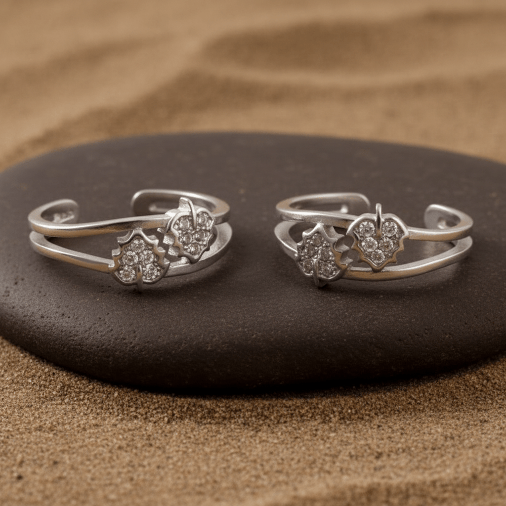 925 Sterling Silver Adjustable Toe Ring with Floral Design and Sparkling CZ Stones - Zirak Silver
