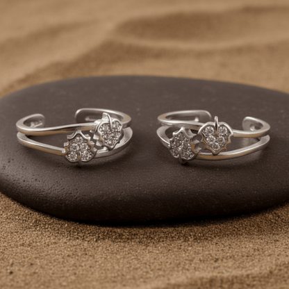 925 Sterling Silver Adjustable Toe Ring with Floral Design and Sparkling CZ Stones - Zirak Silver