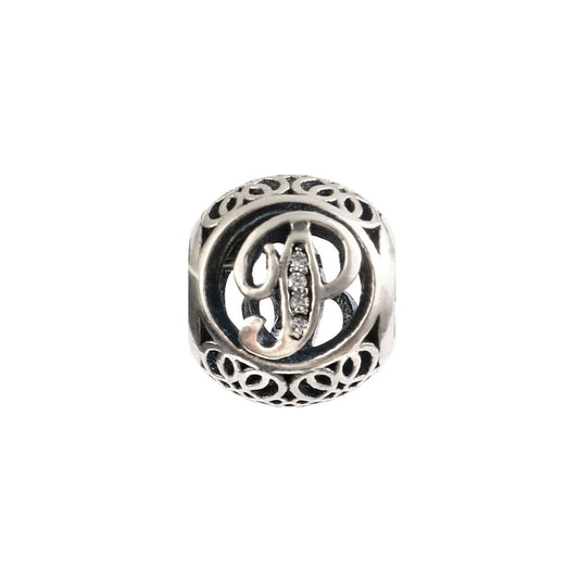 925 Sterling Silver Alphabet “P” Filigree Charm Bead - Zirak Silver