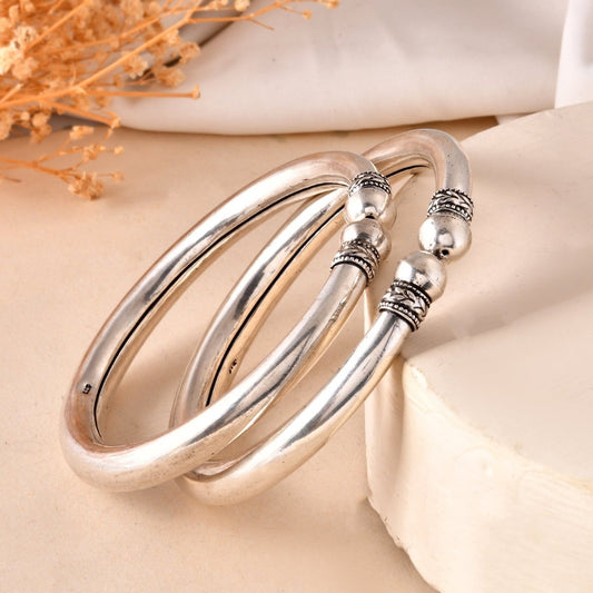 925 Sterling Silver Anklet Pair – Bold Oxidized Bead Payal - Zirak Silver