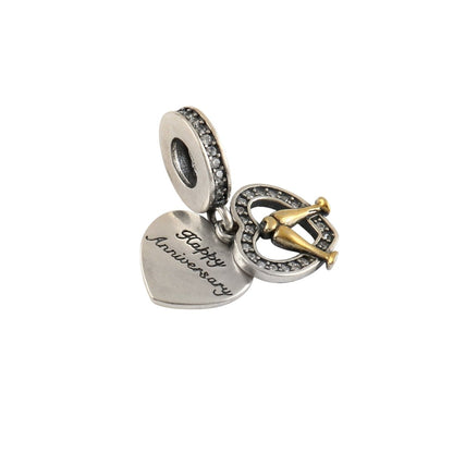 925 Sterling Silver Anniversary Heart Champagne Charm - Zirak Silver