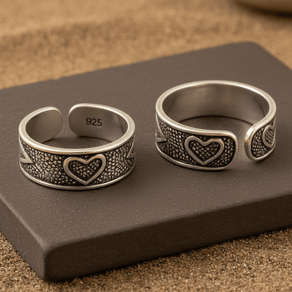 925 Sterling Silver Antique Heart Pattern Adjustable Toe Ring - Zirak Silver