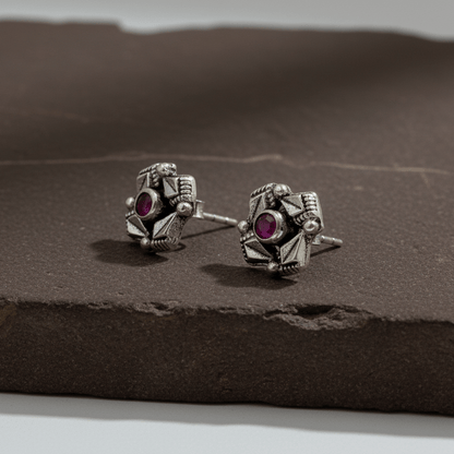 925 Sterling Silver Antique Ruby Stud Earrings - Zirak Silver