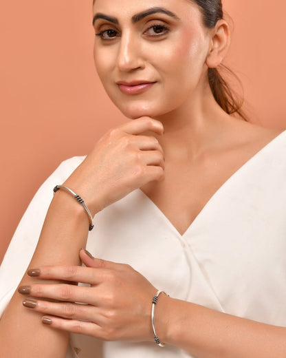 925 Sterling Silver Bangles with Oxidized Detailing – Adjustable Tribal Design - Zirak Silver