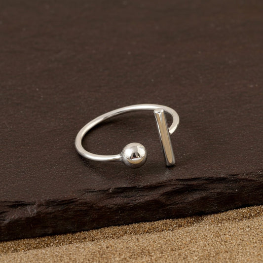 925 Sterling Silver Bar & Ball Adjustable Ring | Minimal Geometric Silver Jewelry | Unisex Open Band Ring - Zirak Silver