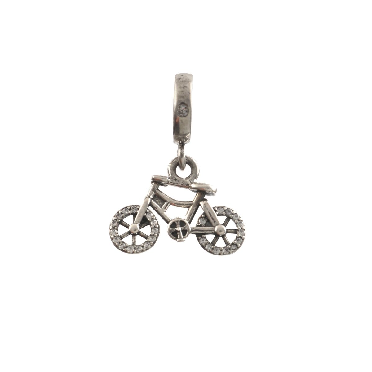 925 Sterling Silver Bicycle Charm with CZ Wheels | Cycling Jewelry Charm - Zirak Silver