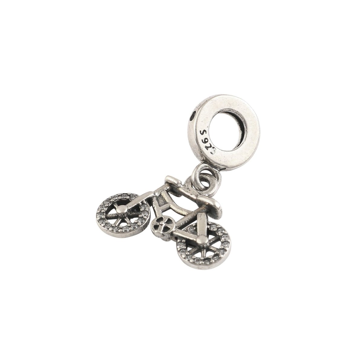 925 Sterling Silver Bicycle Charm with CZ Wheels | Cycling Jewelry Charm - Zirak Silver