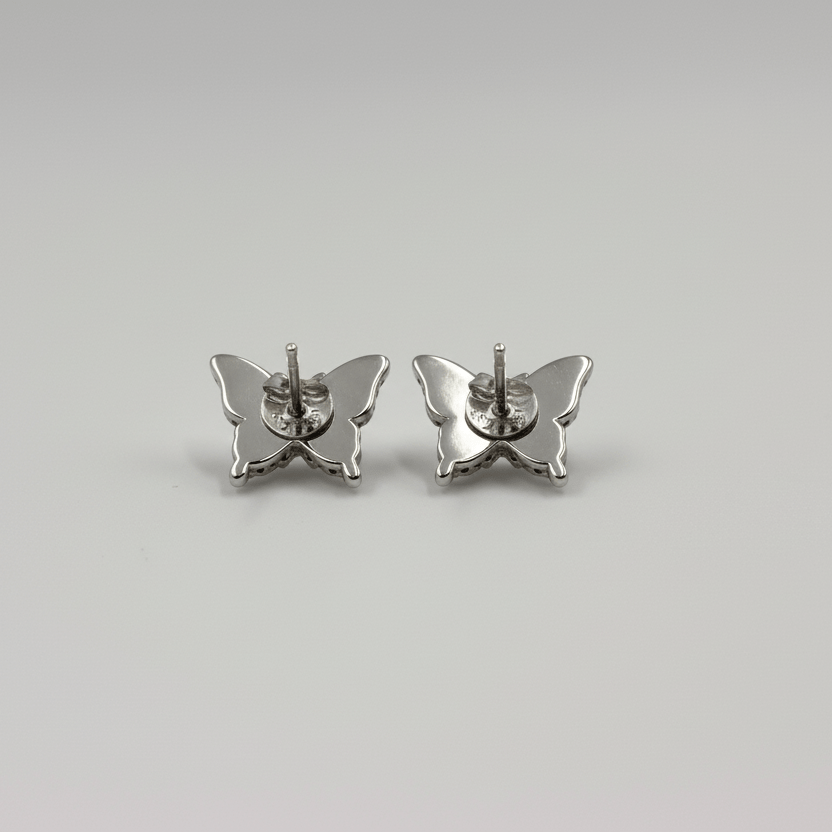 925 Sterling Silver Blue Enamel Butterfly Stud Earrings - Zirak Silver