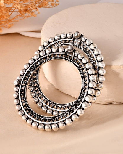 925 Sterling Silver Bold Beaded Edge Bangles – Oxidized Statement Bangle Pair - Zirak Silver