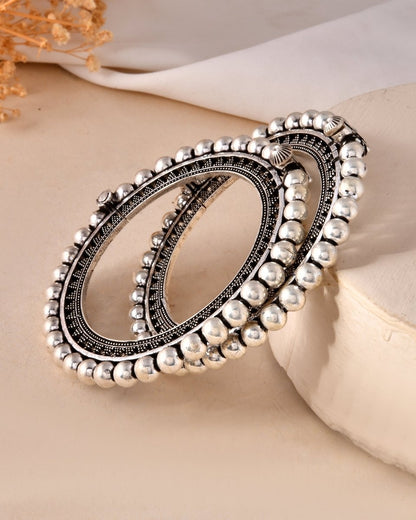 925 Sterling Silver Bold Beaded Edge Bangles – Oxidized Statement Bangle Pair - Zirak Silver