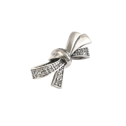 925 Sterling Silver Bow Knot Charm with CZ Stones – Elegant Ribbon Dangle Charm - Zirak Silver